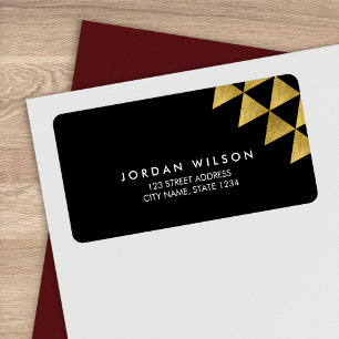 Black Faux Guld Triangle Geometric Modern Adress Adressetikett