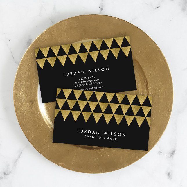 Black Faux Guld Triangle Mönster Modern Geometric Visitkort (Skapare uppladdad)