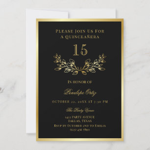 Black Faux Guld Wandequinceañera Inbjudningar