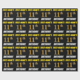 Black, Faux/Imitation Guld, "11:e BIRTHDAY" Presentpapper