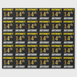 Black, Faux/Imitation Guld, "14:e BIRTHDAY" Presentpapper