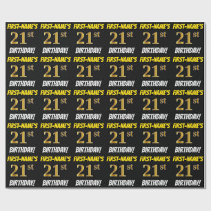 Black, Faux/Imitation Guld, "21:a BIRTHDAY" Presentpapper