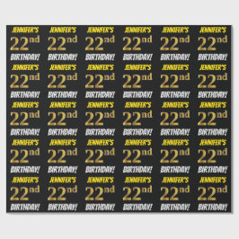 Black, Faux/Imitation Guld, "22:a BIRTHDAY" Presentpapper