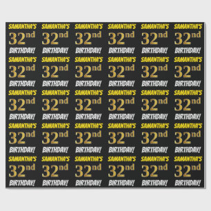 Black, Faux/Imitation Guld, "32:a BIRTHDAY" Presentpapper