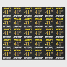 Black, Faux/Imitation Guld, "41:a BIRTHDAY" Presentpapper