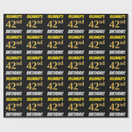 Black, Faux/Imitation Guld, "42:a BIRTHDAY" Presentpapper
