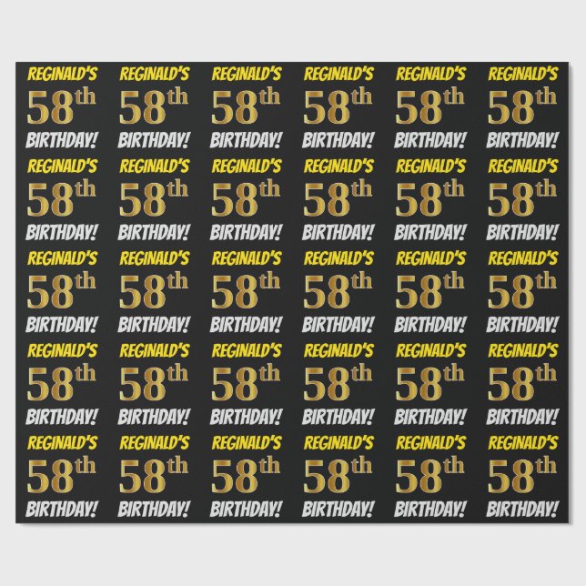 Black, Faux/Imitation Guld, "58:e BIRTHDAY" Presentpapper (Platt)