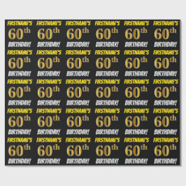 Black, Faux/Imitation Guld, "60:e BIRTHDAY" Presentpapper