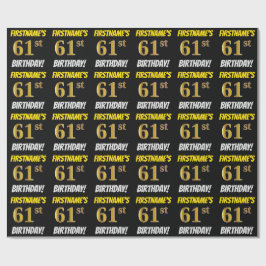 Black, Faux/Imitation Guld, "61:a BIRTHDAY" Presentpapper