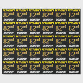Black, Faux/Imitation Guld, 82:a BIRTHDAY Presentpapper