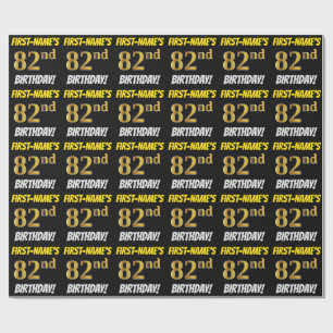 Black, Faux/Imitation Guld, 82:a BIRTHDAY Presentpapper
