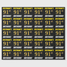 Black, Faux/Imitation Guld, 91:a BIRTHDAY Presentpapper