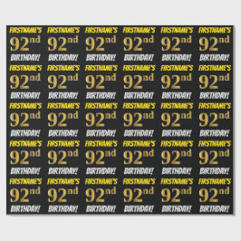 Black, Faux/Imitation Guld, "92:a BIRTHDAY" Presentpapper
