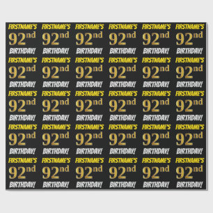 Black, Faux/Imitation Guld, "92:a BIRTHDAY" Presentpapper