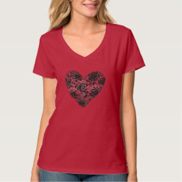 Black Faux Lace Heart Floral T Shirt