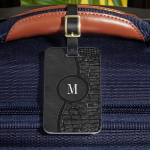 Black Faux Leather Alligator Skin Luxury Monogram Bagagebricka