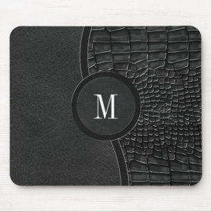Black Faux Leather Alligator Skin Luxury Monogram Musmatta