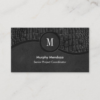 Black Faux Leather Alligator Skin Luxury Monogram Visitkort
