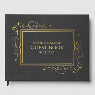 Black Faux Leather Guld Ram Guest Bok 2
