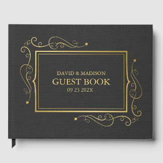 Black Faux Leather Guld Ram Guest Bok 2