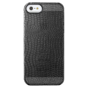 Black Faux Leather Snake Skin utseende Mönster Clear iPhone SE/5/5s Skal