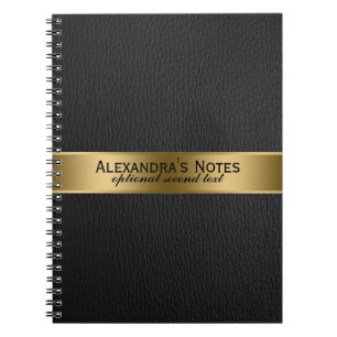 Black Faux Leather Titta på Guld-dekorationer Anteckningsbok Med Spiral