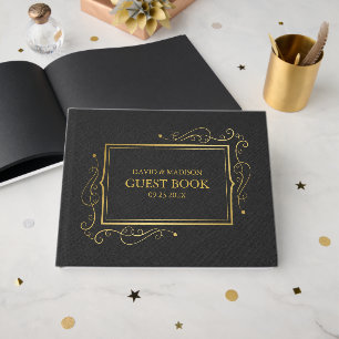 Black Faux Linen Guld Ram Gästböcker