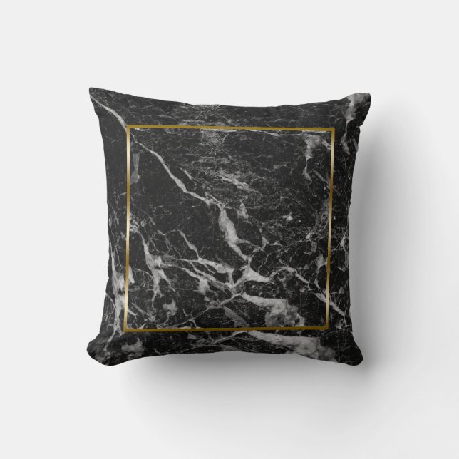Black Faux Marble Guld Gräns Ram Kudde (Framsida)