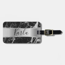 Black Faux Marble & Metallic Silver