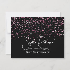 Black & Faux Pink Glitter Gift Certificate Card Inbjudningar