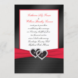 Black FAUX Satin Pleats, Hearts Monogram Inbjudan