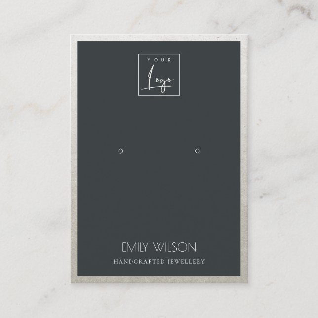 BLACK FAUX SILVER GRÄNS LOGOTYP EARRING VISNING VISITKORT (Framsida)