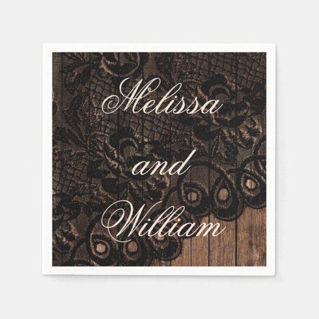Black Faux Snöre Bröllop Pappersservett (Framsidan)