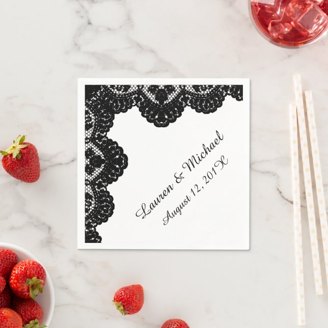 Black Faux Snöre på White Bröllop Pappersservett (Insitu)