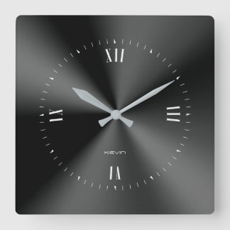 Black Faux Stainless Steel Fyrkantig Klocka