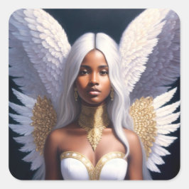 Black Female Angel White Vingar Art Fyrkantigt Klistermärke