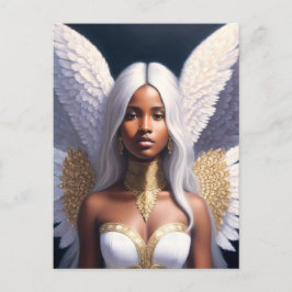 Black Female Angel White Vingar Art Vykort
