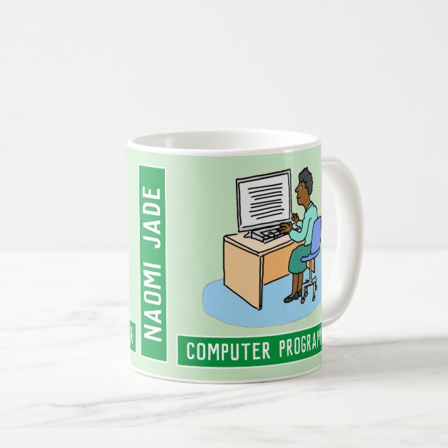 Black Female Computer Programmer med Namn. Kaffemugg (Framsida höger)