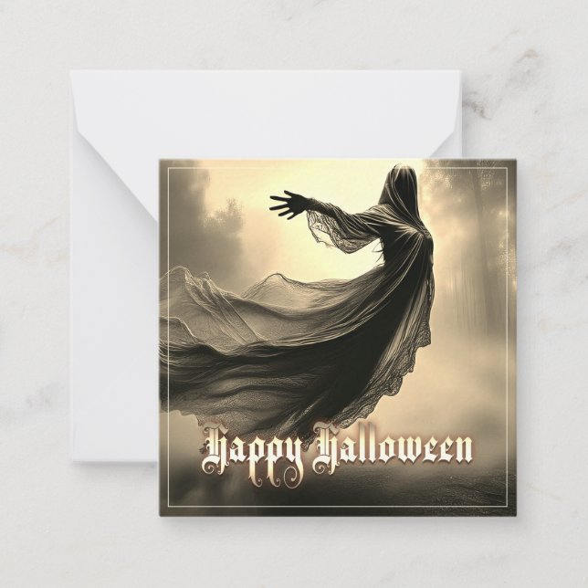 Black Female Ghost i Hellscape - Halloween Anteckningskort (Framsida)