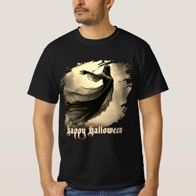 Black Female Ghost i Hellscape - Halloween T Shirt (Framsida)