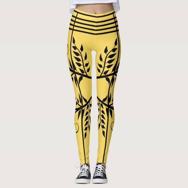 Black Fern Mönster Aspen Guld Futuristiska Athleti Leggings (Framsida)