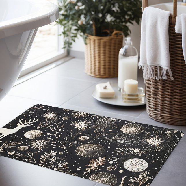 Black Festive från den moderna Eleganten Jul Badrumsmatta (Christmas Modern Elegant Black Festive Bath Mat)