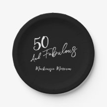 Black Fifty and Fabulous Script Birthday