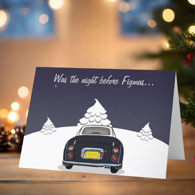 Black Figaro Car-julkort, Helgdag Card Helgkort (Happy Fig-mas! A fun figgy themed christmas card to send to your car! (or your figgy loving friends))
