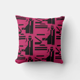 Black Figur på Burgundy Geometric Tiled Mönster Kudde