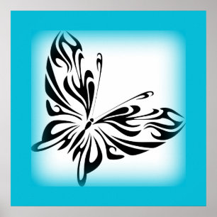 Black finare Butterfly med Bright Blue Gräns Poster