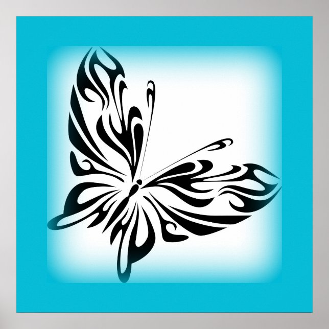 Black finare Butterfly med Bright Blue Gräns Poster (Framsidan)