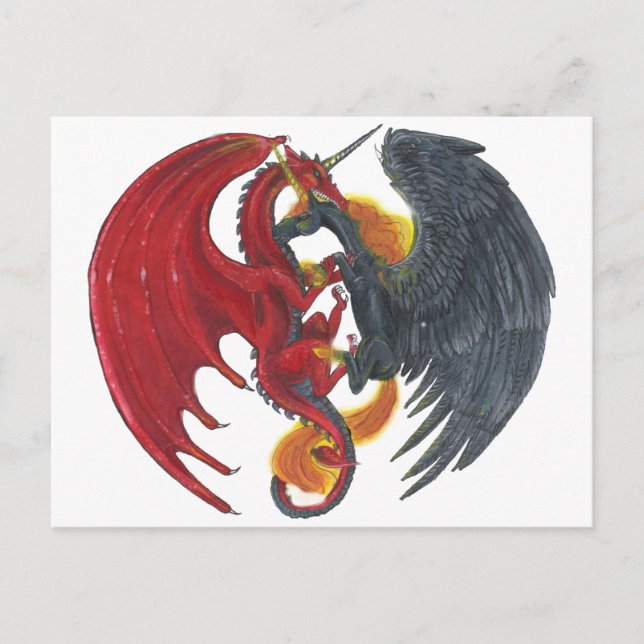 Black Fire Unicorn och Red Dragon Vykort (Framsida)