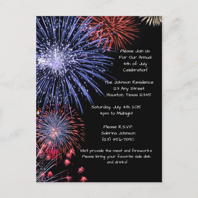 Black Fireworks 4:e juli-gruppinbjudan Inbjudan Vykort (Framsida)