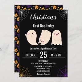 Black First Boo-thday Anpassningsbar Halloween Bir Inbjudningar